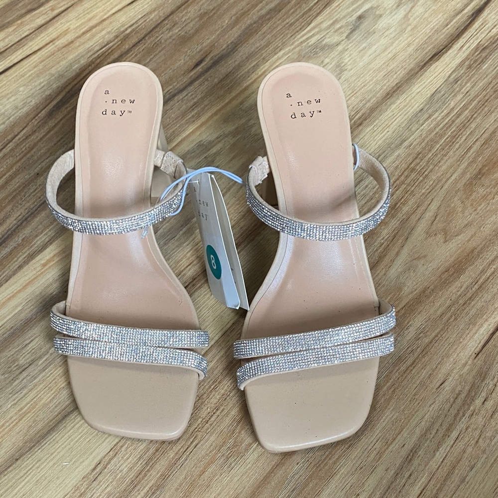 A New Day Women's Beige Heels with Sparkling Straps